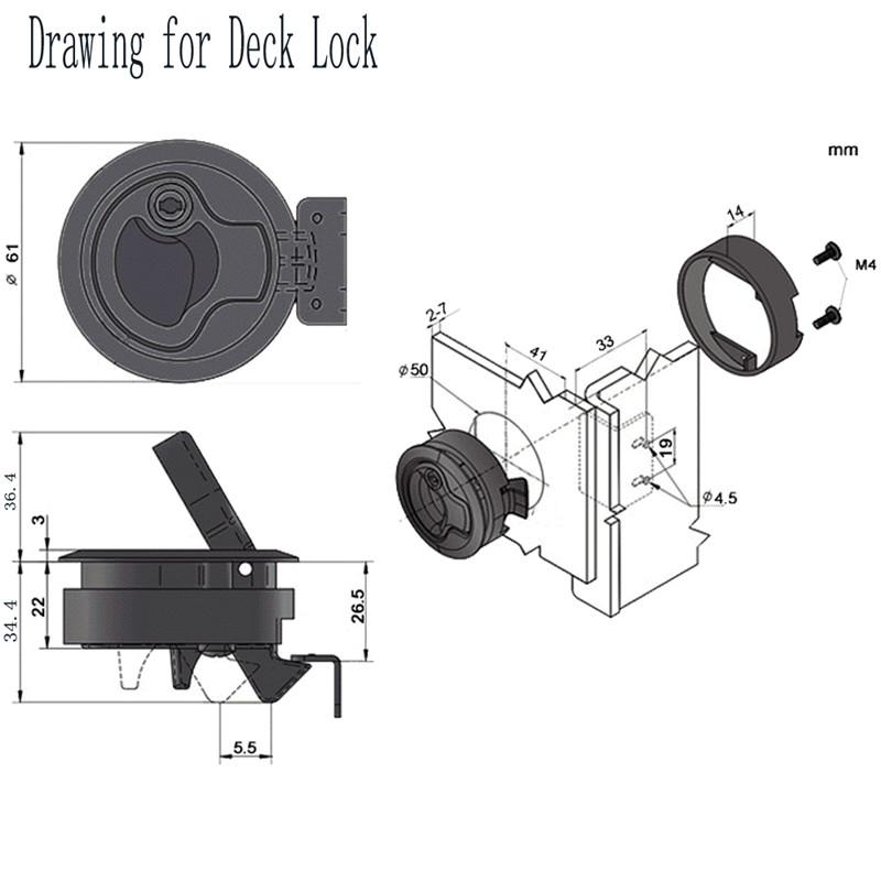 2PCS/4 Pieces Black 2inch Round Flush Pull Slam Latch Lift Slam Latch Hardware With Lock Key Kit For Boat RV Yacht Accessories