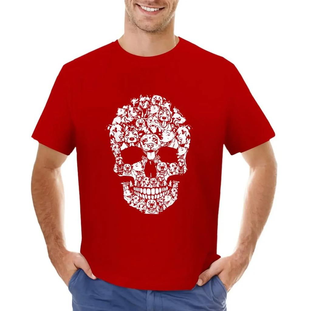 Pitbull Dog Halloween Skull Funny Horror Costumes T-shirt Boys Whites Quick-drying Mens T Shirt