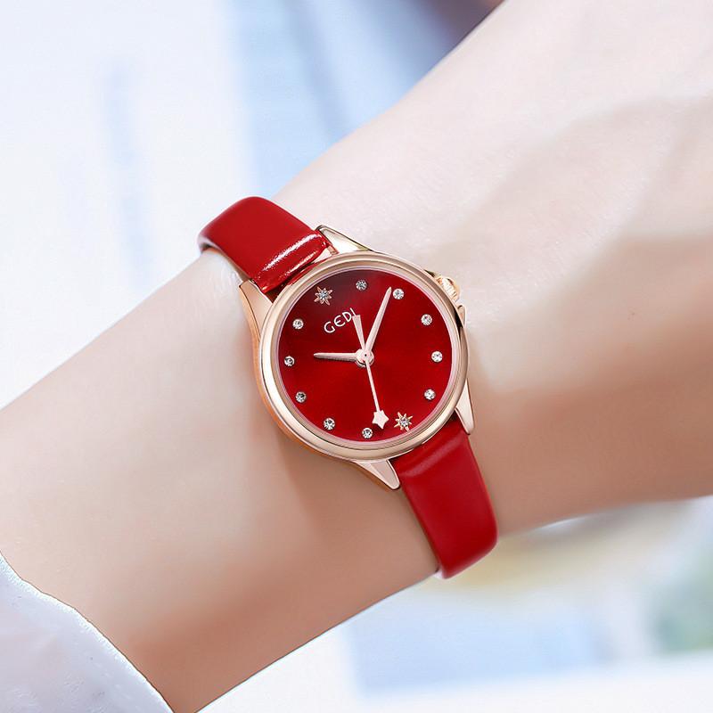 Gedi Fashion Ladies Watch With Leather Strap Waterproof Quartz For Casual Style