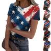 Women's Casual Fashion Round Neck Independence Day Print Short-Sleeve Ribbed Top