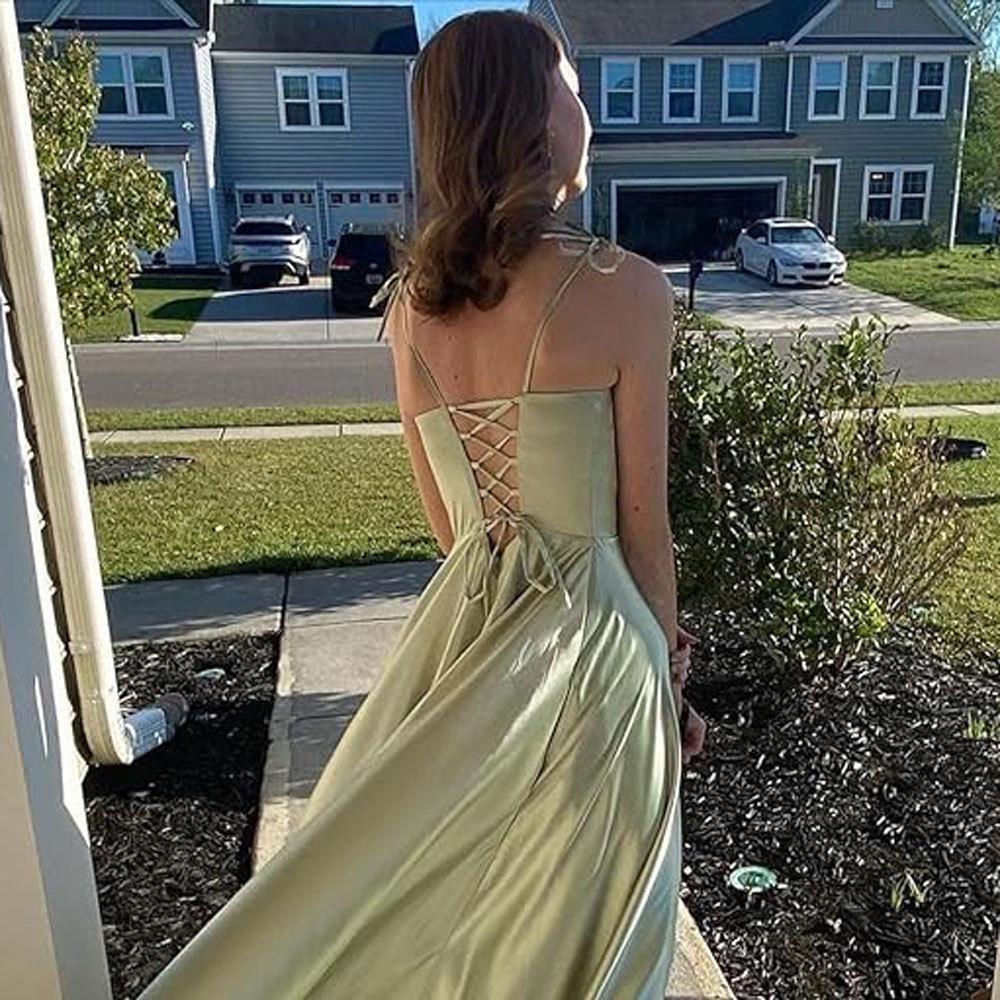 European and American sexy women's evening dress, thin shoulder strap, sleeveless formal party dress, high-point split-end women's evening gift