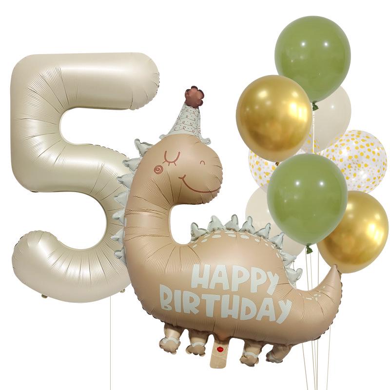 Retro Matte Caramel Dinosaur Balloon Set for Birthday Photo Props