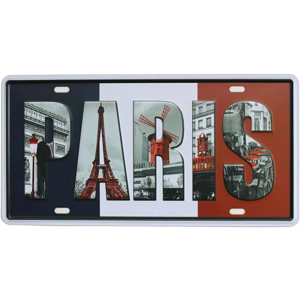 Mfoever Vintage Paris License Plate Munich Madrid Moscow City Front Vanity Tag Decoration for Garage Club Man Cave Bar Cafe