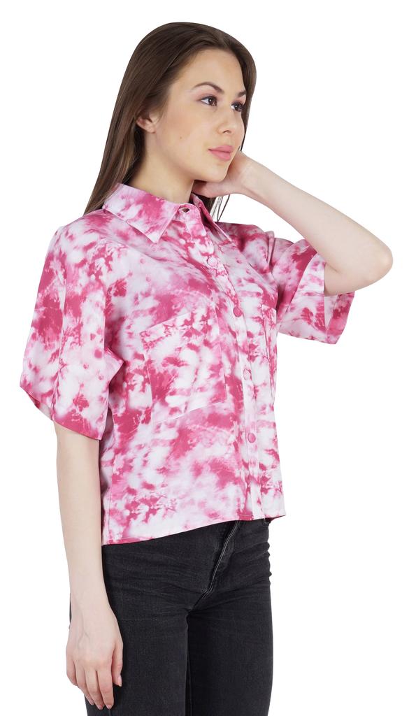 Moomaya Damen Bedrucktes Oberteil Kragenhals Knopfleiste Kurzarm Tunika