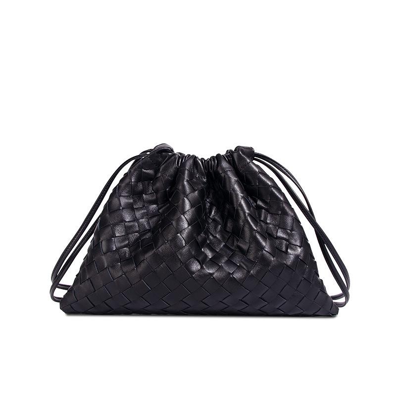 Large Lambskin Woven Commuter Shoulder Bag - Versatile, High-End Genuine Leather for Women.