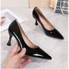 Nude Patent Leather Stiletto High Heels 2025 Spring and Autumn New Pointed Low Heels Fashion Black Professional Work Single Shoes Women