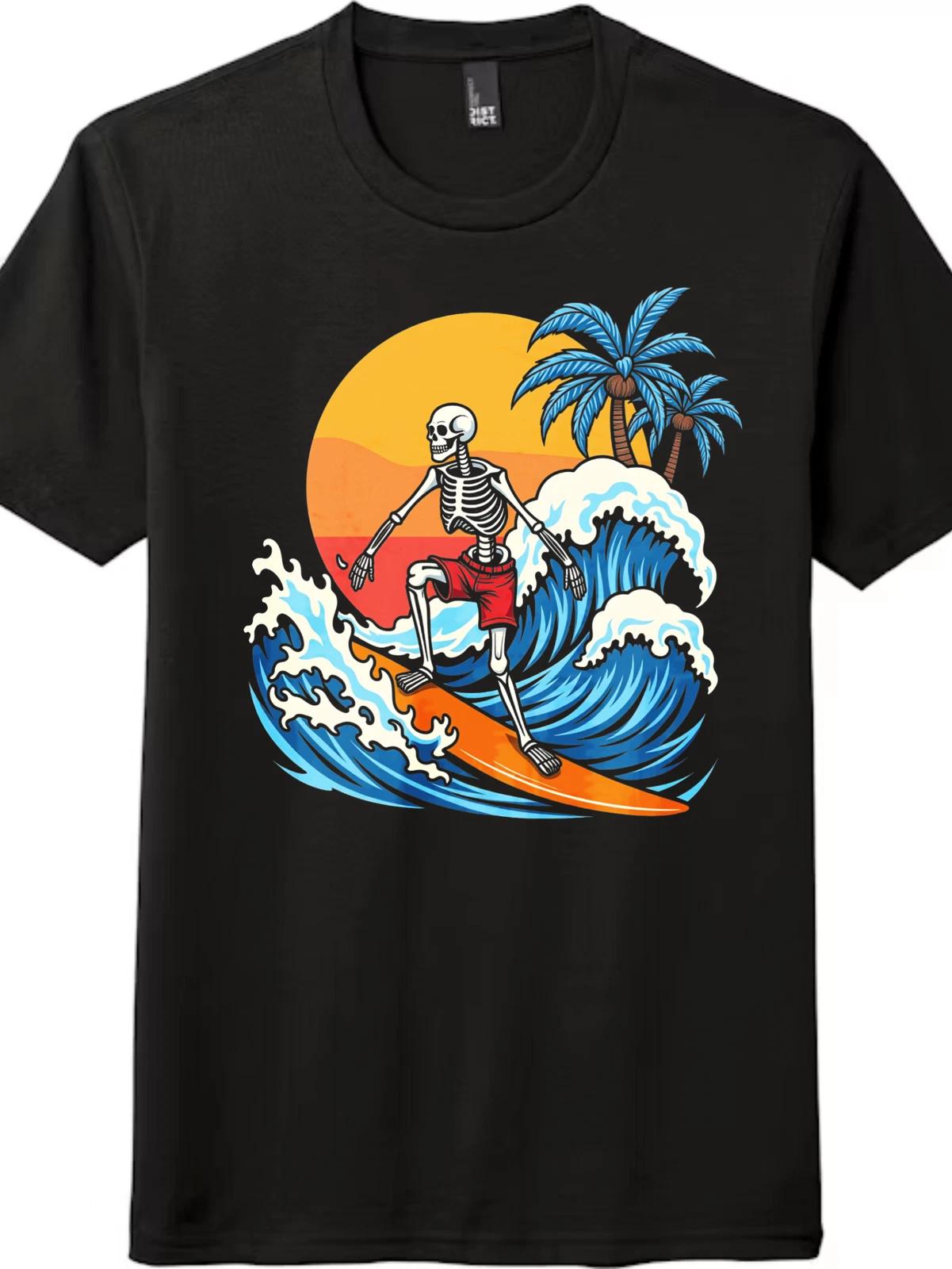 

urfing Skeleton Graphic Tee | Beach Summer Unisex T-Shirt 3XL