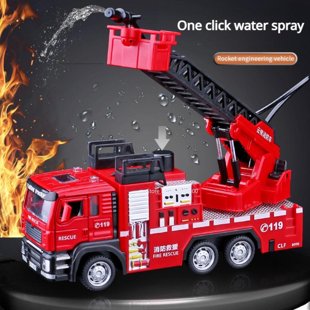 1/32 Fire Ladder Truck Water Tanker Car Toy Model Alloy Diecasting Doors Opened Water Spray Models Decorative for Children Gifts