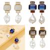 Elegant Square Alloy Stud Earrings With Dazzling Rhinestones And Pearl Tassels For Women
