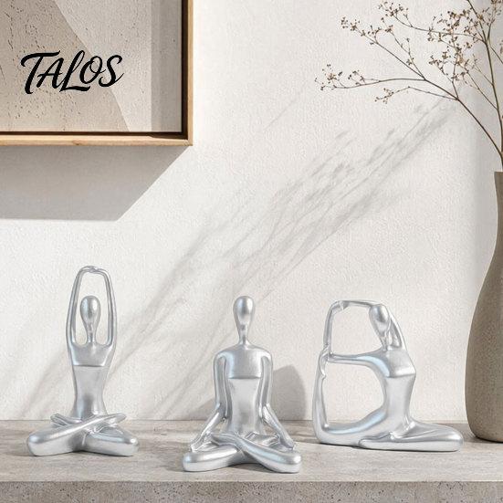 Conjunto de Esculturas Abstratas de Figura de Yoga Talos 3 Peças, Dançarina Oca com Acabamento Brilhante Dourado Prata Fosco Preto Nude, Decoração Moderna para Mesa de Escritório Quarto Sala