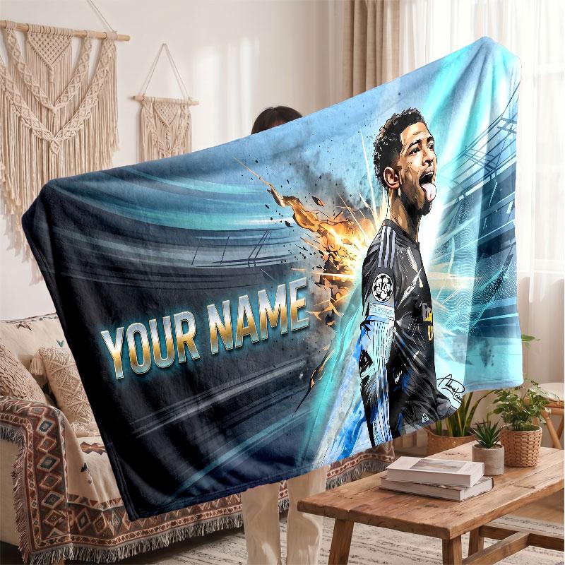 Jude Bellingham Personalisierte Fleecedecke Mit Fußballlogo, Benutzerdefinierter Name Text Weiche Warme Heimdecke