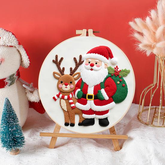 Christmas Cross Stitch Kit for Beginners Embroidery DIY Material Package with Hoops Colored Threads
