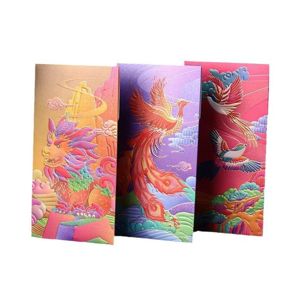 8PCS New Multicolor Red Envelope Bag Blessing Cartoon Pattern Red Packet Retro Style Crane Magpie Lucky Pocket Chinese New Year