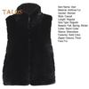 Women Vest Coat Faux Fur Stand Collar Zip-up Cardigan Sleeveless Solid Color Cozy Keep Warm Outerwear Daily Wear School Waistcoat