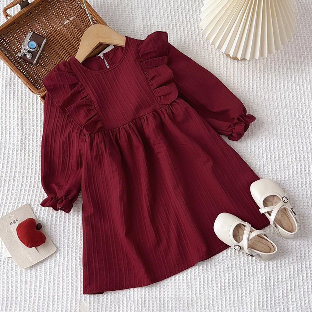 Spring and Autumn New Korean Style Children's Dress with Ruffled Long Sleeves Princess Dress Vintage Style Girls' Dress