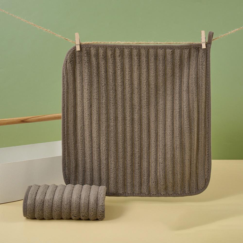 6 Piece Absorbent Coral Fleece Square Hand Towel Stripe Cleaning Cloth Practical Kitchen Towel  Home