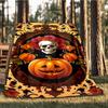 1pc Pumpkin Skull Art Print Outdoor Blanket, Lightweight Polyester,