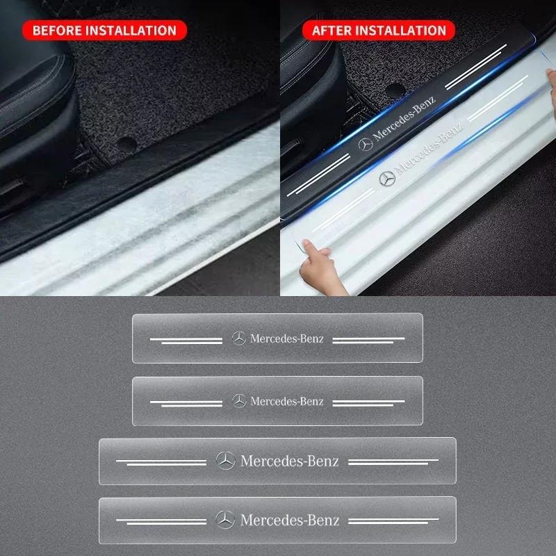 AABDV1 4pc Car Threshold Sticker Scratch Resistant Transparent Film Protector For Mercedes Benz B/C/E/S Class A Class C200L GLC GLE CLA
