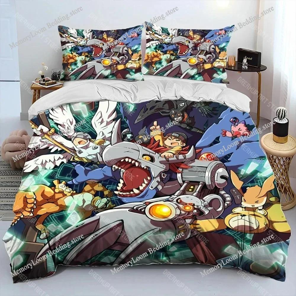 Digimon Adventure Monster Bedding Set,Boy&Girl Duvet Cover Pillow Case Gift, Home Bedroom Quilt Set Large King