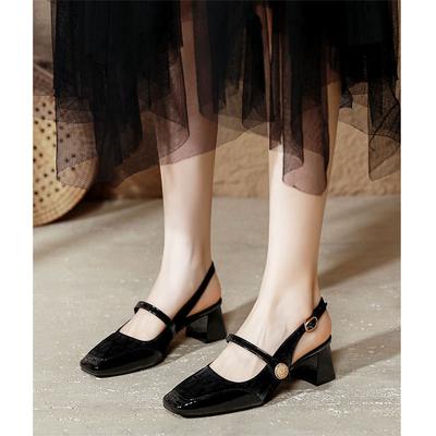 High Heels Thick Heel New Large Size Women's Shoes Square Head Empty Single Shoes Women's Middle Heel Fashion Bag Head Sandals