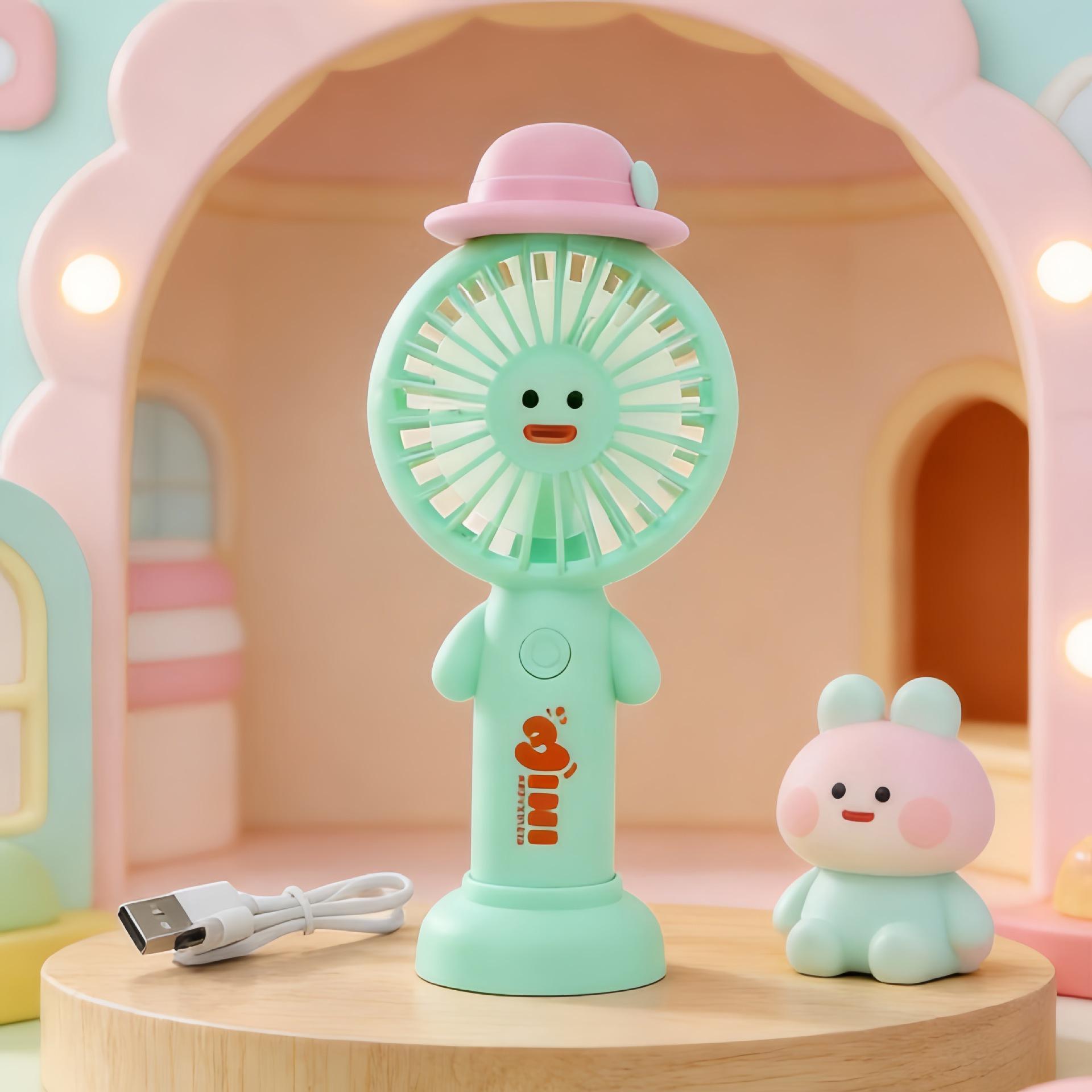 

2026 Creative Cartoon Doll Handheld Mini Electric Fan with Three-Speed Strong Wind As Shown