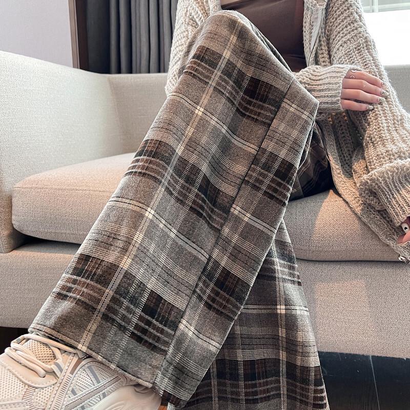 

TonLion 2024 Women s Plaid Casual Straight-Leg Pants XL