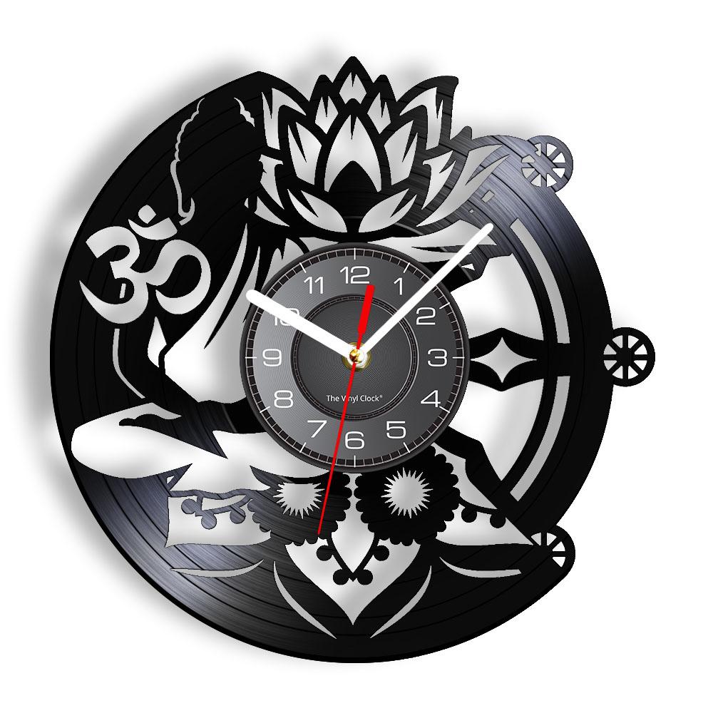 Om Yoga Studio Wall Clock Gymnastics Vinyl Record Wall Clock Zen Meditation Modern Design Decorative Clock Yogi Gift For Girl