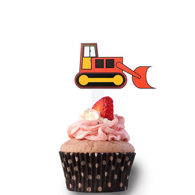 7pcs Truck Car Excavator Tractor Cupcake Topper Boys Favors Birthday Cake Decoration Paper Backing Dessert Insert Party Supply