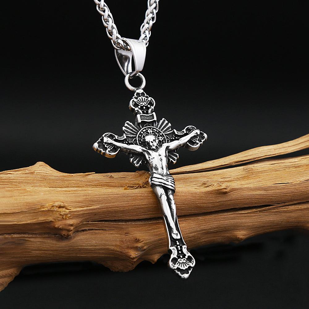 Vintage Stainless Steel Jesus Cross Pendant for Men Women Hip Hop Religion Amulet Necklace Fashion Jewelry Gifts Dropshipping