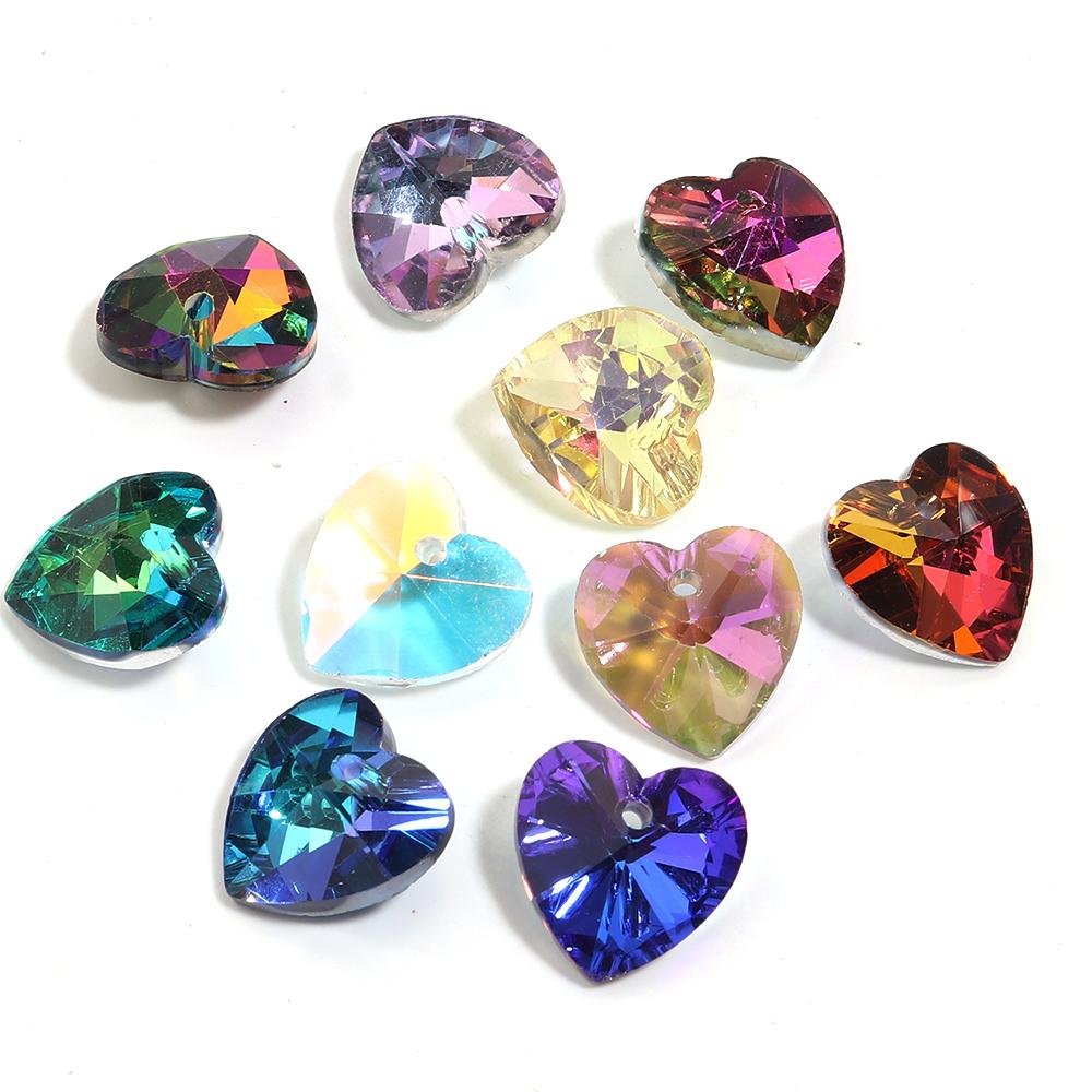 

10pcs/lot 14mm Aurora Color Love Heart Crystal Glass Charms For Jewelry Making DIY Bracelet Necklace Pendants Accessories