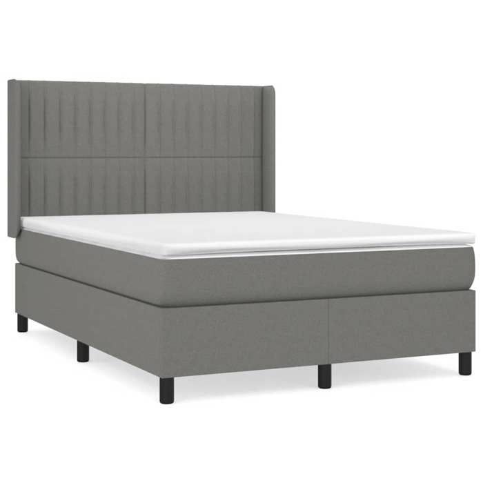 3131594 vidaXL Lit à sommier tapissier avec matelas Gris foncé 140x200cm Tissu