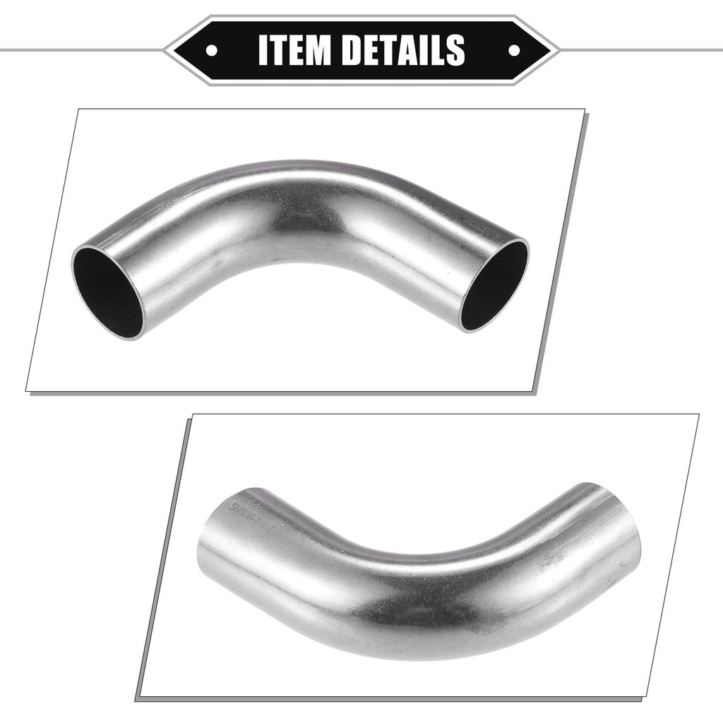 ABSOPRO Sání výfuku koleno pro DIY sací potrubí pro a Univerzální 304 Nerez 38mm Vnější 100mm Noha 90 Stříbrná 2 Kusy Potrubí/Potrubí mezichladiče/Vzduch