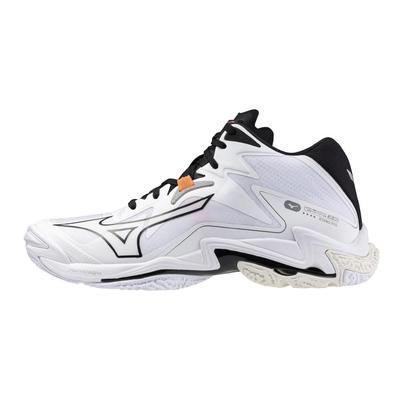 Volejbalové boty Wave Lightning Z8 MID 2E, Klubové, Sálové, Široké, Lehké, Sálové, Středně vysoké, Bílo-černé, 27,5 cm,