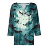Women's Casual Fashion V-neck Loose Versatile Halloween Print Three-quarter Sleeve Top