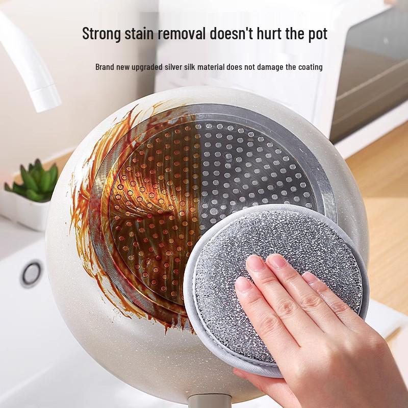 Non-stick Double-sided Dishcloth with Silver Thread Scrub Sponge