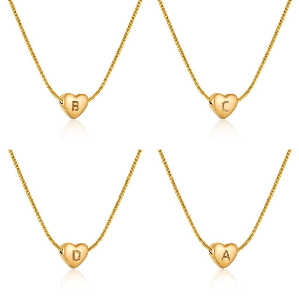 Plated Gold 18k Stainless Steel Heartshaped Alphabet Pendant Necklace For Women Fashionable And Versatile Snake Bone Lett Chain
