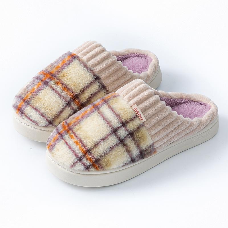 Fashion home cotton slippers women's autumn and winter new non-slip velvet warm colored striped cotton slippers