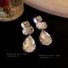 Silver Needle with Diamonds, Square Water Drop Fringed Stud Earrings, Simple and Fashionable Earrings,exaggerated Temperament Earrings