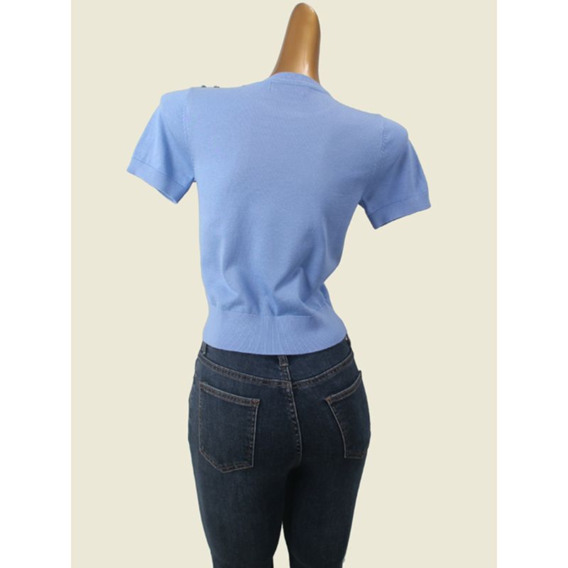 Classy Normcore Round Neck Short Sleeve T-shirt Foreign Trade Original Order Thin Needle Pullover Pure Color Knitting Bottoming Shirt