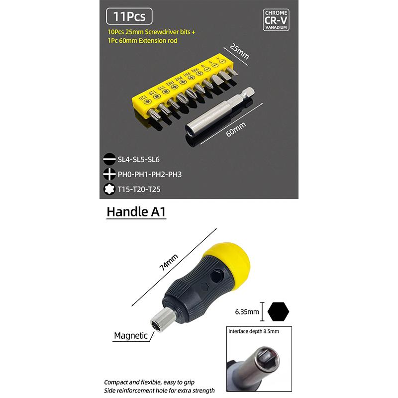 25mm Screwdriver Bits Set Slotted Phillips Pozidriv Torx Square Hexagon Bit Holder 1/4" Hex Shank Ratchet Wrench Hand Tools