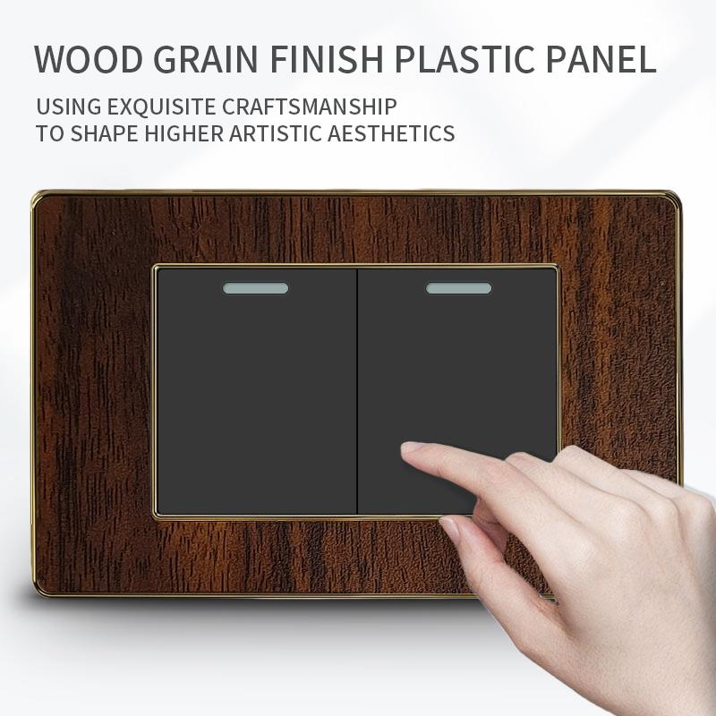 T&I Type 118 Black Retro Wood Grain Wall Plate, US Standard Electrical Outlet Cover with Switch
