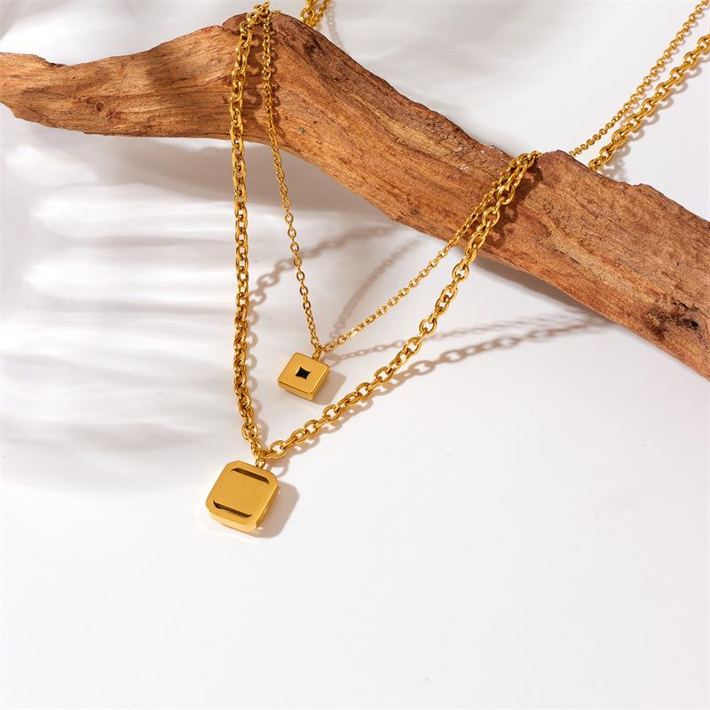 Gold Double Layer Square Emerald Necklace – Minimalist Vintage Jewelry, Growth Elegance Gift for Women