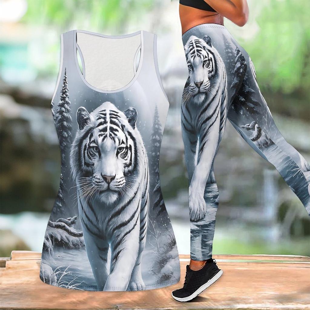 The Majestic Tiger Pattern Print Yoga Outfit for Women Fashion Workout Leggings Fitness Sports Casual Yoga Set Sports Suit