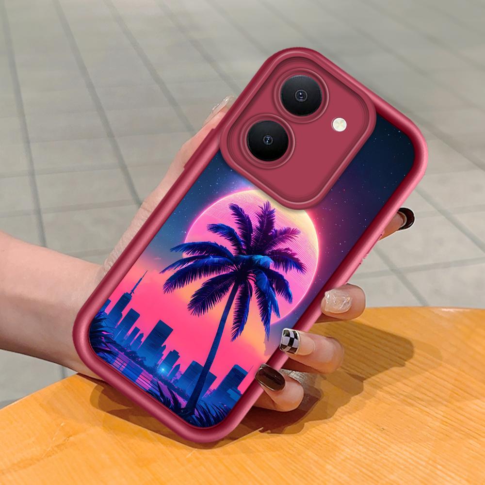 

Мягкий силиконовый квадратный чехол с рисунком лестницы для телефона, полное покрытие, противоударный защитный резиновый чехол для камеры для Vivo Vivo Y15A темно-красного