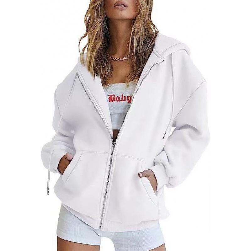 2025 Unisex Fleece Hooded Cardigan Sweatshirt - Solid Color Sports Top for Autumn/Winter