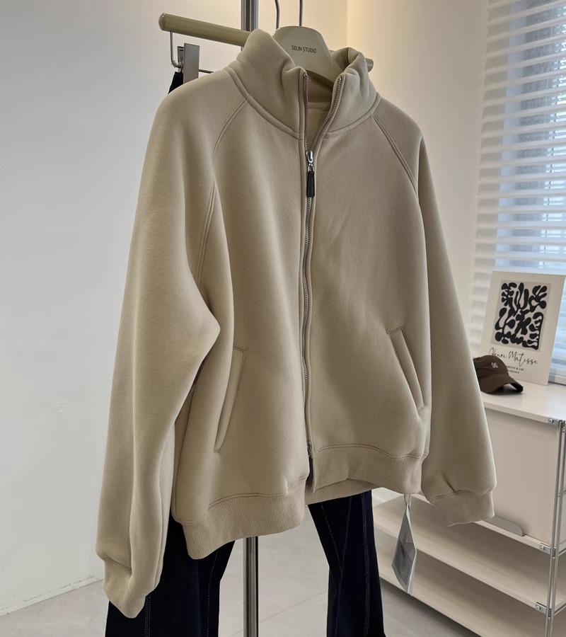 

Женский кардиган на молнии из овечьей шерсти с флисовой подкладкой и воротником-стойкой – Плотная, универсальная, зимняя верхняя одежда свободного кроя XXL