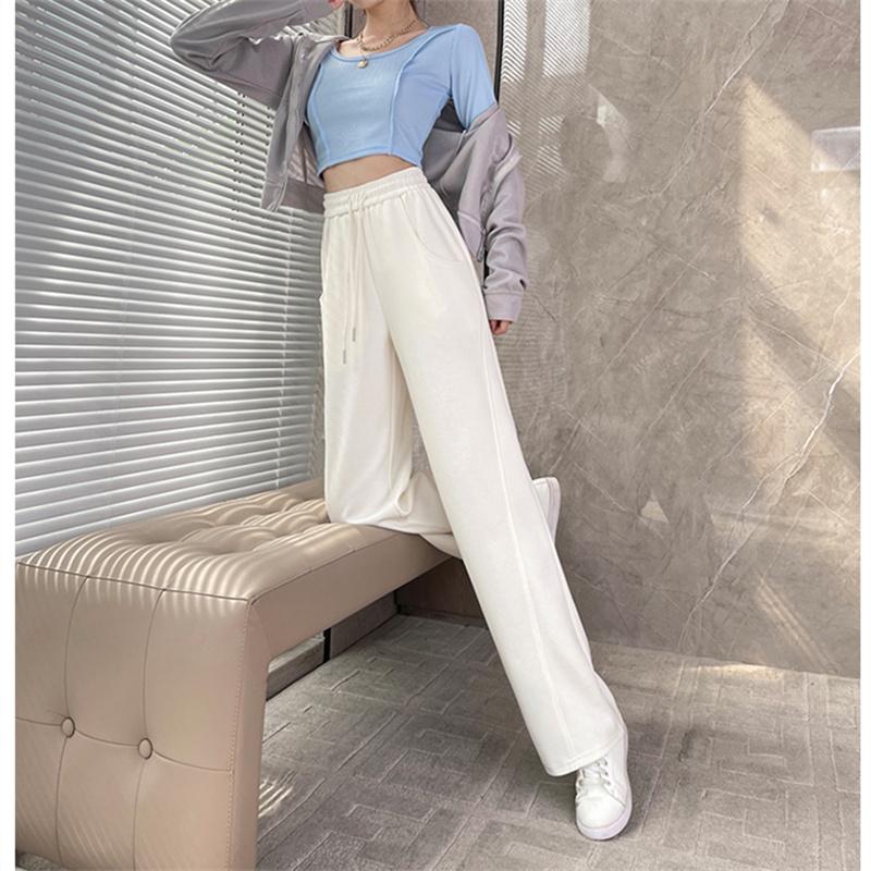 Winter New Thickening Velvet Wide Leg PantsCasual Warm Elegant Women Sweatpants Korean High Waist Loose Straight Pants Female
