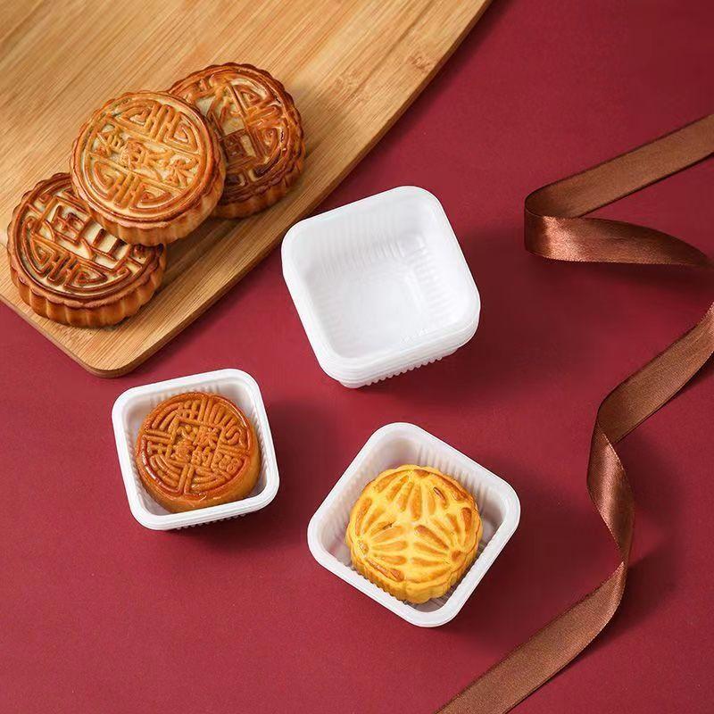 100 шт. квадратных лотков для лунного торта, упаковочная коробка для лунного торта без крышки, держатель для пищевых контейнеров, золотая пластиковая коробка для торта для печенья 6.5x6.5cm-50g белый