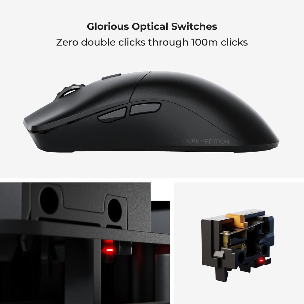 Glorious MODEL O 2 PRO 4k8kHz Edition Gaming Mouse, Ultra-Lightweight (57g), Durable, High Polling Rate, 2.4G Wireless and Wired Compatible, Black