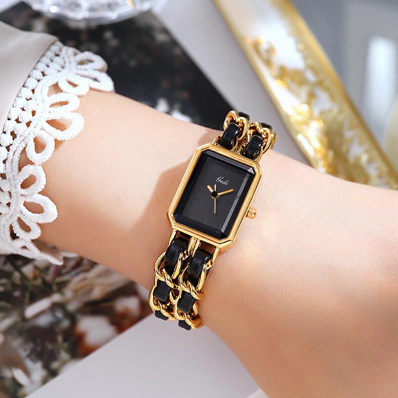 Gedi Elegant Small Square Women's Quartz Watch with Niche Bracelet Style